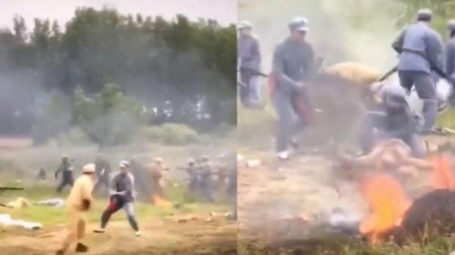 习近平近日喊话要“不惜血战”摆脱困境。随后，河南官员就拿着大刀长枪乱舞，模拟当年中共红军“长征”，荒诞画面引发嘲讽。