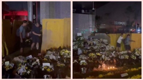 7月26日是郑州地铁5号线遇难者的头七，不少市民在沙口路站外摆放鲜花祭奠亡灵，但官方却用黄色围板将地铁口及鲜花都围了起来，试图减少外界关注。有民众深夜自发拆掉围板，说“不要挡着死者回家的路”。 