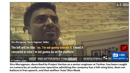  '推特不相信言论自由'。Project Veritas的秘密录音显示，Twitter的工程师说，该平台审查右派，但不审查左派，在那里工作的每个人都是共产主义者。 